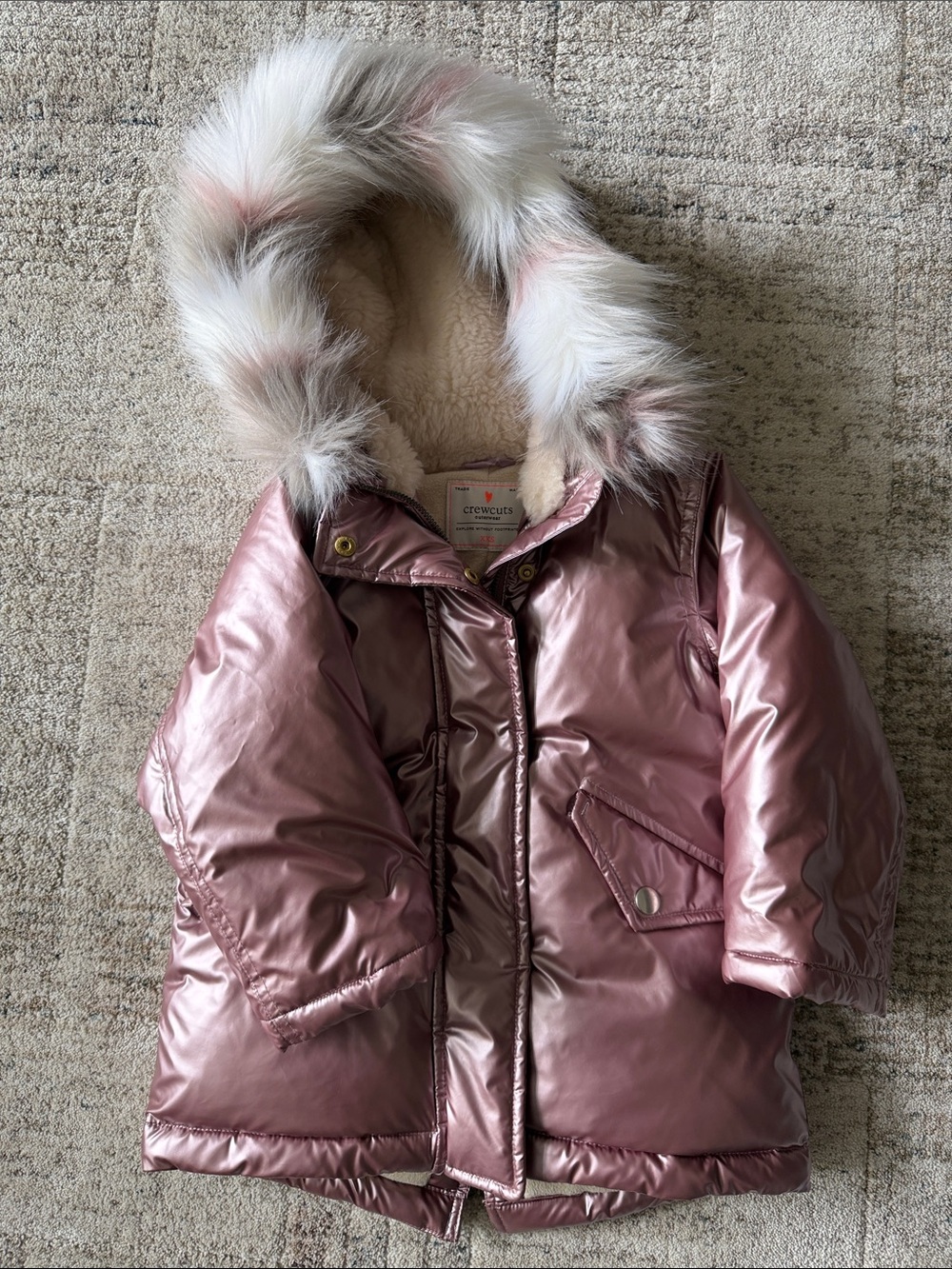Crewcuts Metallic Rose Pink Hooded Puffer Jacket